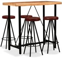 Set da Bar 5 pz in Legno Massello di Acacia e Vera Pelle