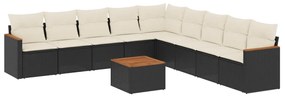 Set divani da giardino 10pz con cuscini in polyrattan nero