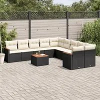 Set Divani da Giardino 11 pz con Cuscini in Polyrattan Nero 3258759