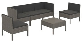 Set divani da giardino 6 pz con cuscini in polyrattan grigio