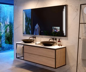 Specchio da parete moderno per bagno con luci L27 rettangolare specchio con cornice bianca