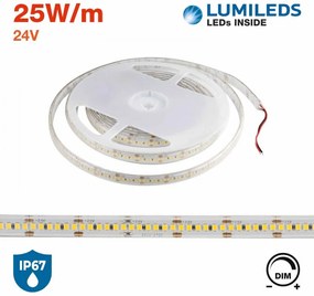 Striscia LED 2835/240 - IP67 - 25W/m - 5m - 24V - chip LUMILEDS Colore  Bianco Caldo 2.700K