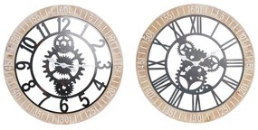 Orologio da Parete DKD Home Decor Naturale Nero MDF Ferro Ingranaggi (76 x 4,5 x 76 cm)