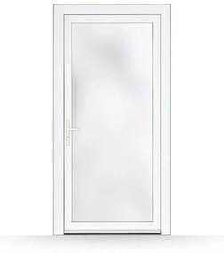 Porta di servizio in PVC e vetro, 700 x 2000 mm, bianco, apertura a destra verso l’interno, doppio vetro Satinato, modello Udine