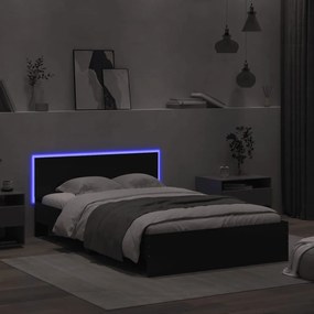 Giroletto con Testiera e LED Nero 135x190 cm