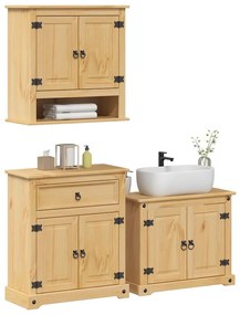 Set Mobili Da Bagno 3 Pz Corona İn Legno Massello Di Pino /
