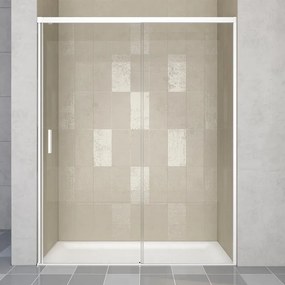 Porta doccia scorrevole L 118-119.5 cm x H 200 cm per nicchia in vetro trasparente SP. 6 mm, profilo opaco bianco, serie Jazz