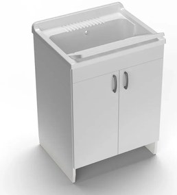 Mobile lavatoio 60x50 cm bianco in kit di montaggio con vasca e asse Ikaro