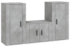 Set di Mobili Porta TV 3 pz Grigio Cemento in Legno Multistrato