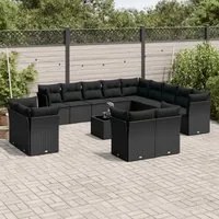 Set Divani da Giardino 14pz con Cuscini in Polyrattan Nero 3250394