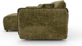 Divano angolare verde (con penisola a sinistra/con chaise lounge) con rivestimento in ciniglia Nelia – Ropez