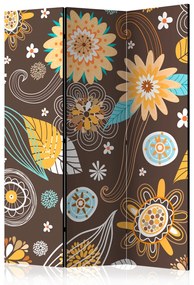 Paravento separè Fiori a traforo (3-parti) - colorata composizione floreale