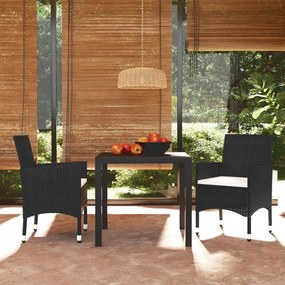 Set Da Pranzo Per Giardino 3 Pz Con Cuscini Polyrattan Nero /