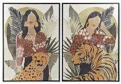 Quadro DKD Home Decor Donna Tigre 104 x 4,5 x 144 cm Animale Tropicale (2 Unità)