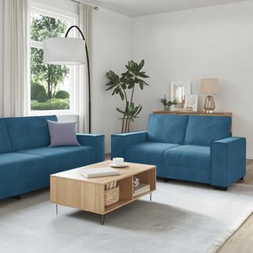 Set Di Divani 3 Pz Con Cuscini Blu İn Velluto /