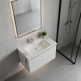 Mobile da bagno sospeso sotto lavabo Pixel grid 1 cassetto L 60 x H 40 x P 45.5 cm grigio pastello laccato opaco, con maniglia alluminio nero opaco