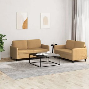 Set Di Divani 2 Pz Marrone İn Velluto /