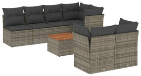 Set divano da giardino 8 pz con cuscini grigio in polyrattan