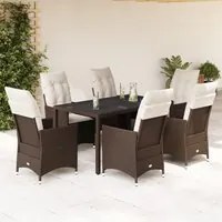 Set da Pranzo da Giardino 7pz con Cuscini in Polyrattan Marrone 3276771