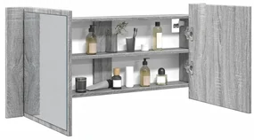 Armadietto Specchio Con Led Da Bagno Grigio Sonoma 100x12x45 Cm /