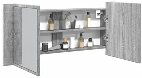 Armadietto Specchio Con Led Da Bagno Grigio Sonoma 100x12x45 Cm /