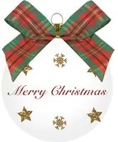 Pallina Natale Merry Christmas 10 cm fiocco tartan rosso