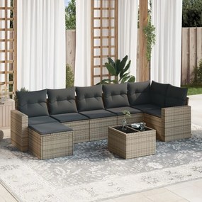 Set divano da giardino 8 pz con cuscini grigio in polyrattan