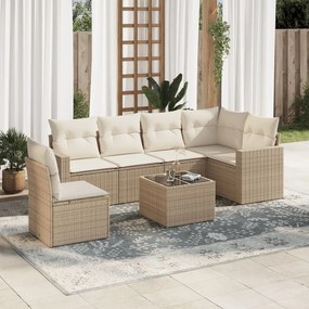 Set divani da giardino 7 pz con cuscini beige in polyrattan