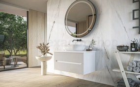 Mobile bagno bianco opaco 90x46 cannettati Urbino con ciotola da appoggio rettangolare in ceramica e due cassetti