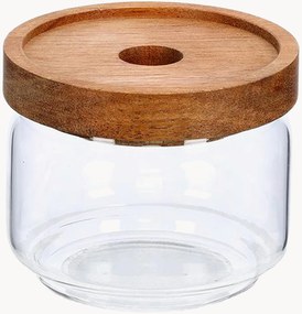 Set di 12 contenitori in vetro con coperchio in legno di acacia Annabelle