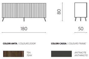 Madia a 3 ante in Teak 180 cm con scocca Antracite RONDA e 5 piedini