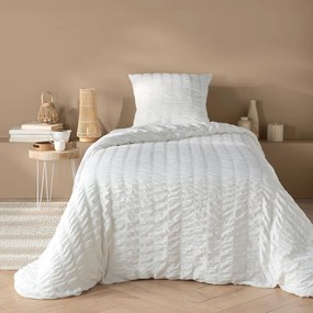 Set copripiumino e federa bianco in crêpe per letto singolo 140x200 cm Plissia – douceur d'intérieur