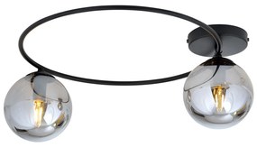 Plafoniera Minimal 2 Luci Perseo In Acciaio Nero E Sfere In Vetro Fumè