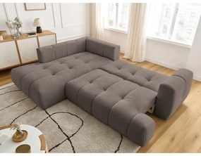 Divano angolare grigio tortora allungabile e con contenitore (penisola a sinistra/a L) con rivestimento in ciniglia Fuji – Bobochic Paris