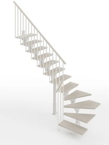 Scala a rampa ¼ di giro Vida IRIS, larghezza 60 cm, struttura in acciaio bianco, gradini in legno faggio, colore bianco