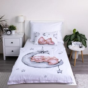 Set copripiumino e federa da bambini bianco in cotone per culla 100x135 cm Teddy Bear "Ribbon" – Jerry Fabrics