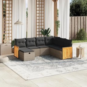 Set divani da giardino 7 pz con cuscini grigio in polyrattan