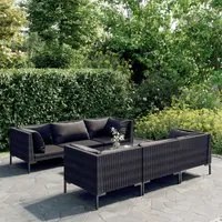 Set Divani Giardino 7 pz con Cuscini in Polyrattan Grigio Scuro 3099800