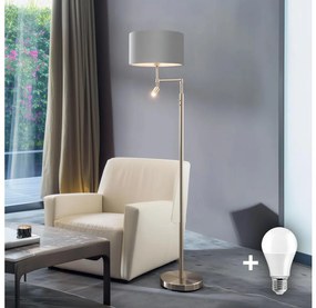 Eglo - Lampada LED da terra TUNJA 1xE27/60W/230V + LED/2,1W diametro 38 cm cromo/grigio