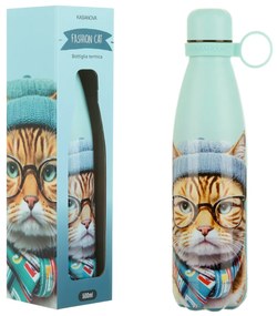 Bottiglia termica 500 ml Gatto fashion azzurro