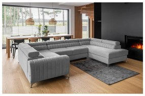 Divano angolare grigio chiaro allungabile/con contenitore (con penisola a destra/a U) Louis – ELTAP