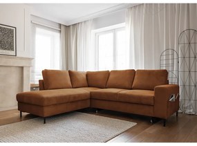 Divano letto angolare in velluto a coste arancione (angolo sinistro) Lofty Lilly - Miuform