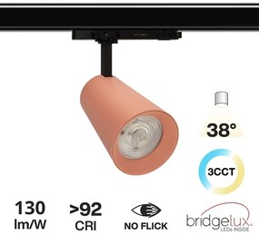 Faro LED 40W Trifase Rosa CRI92 Bianco Variabile 38° - Bridgelux LED Colore Bianco Variabile CCT