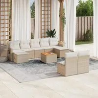 Set Divano da Giardino 10 pz con Cuscini Beige in Polyrattan 3224763