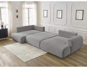 Divano angolare in grigio scuro allungabile (con penisola a destra/a forma di "U") con rivestimento in velluto a coste Lucien – Bobochic Paris