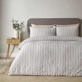 Set copripiumino e federa beige per letto matrimoniale 3 pezzi 200x200 cm So Soft Seersucker Stripe – Catherine Lansfield