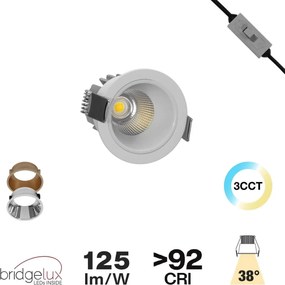Faro da Incasso 7W Foro Ø55mm Bianco IP40 CCT BRIDGELUX LED 3 Parabole Colore Bianco Variabile CCT