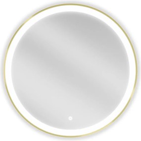 Mexen Esso specchio da bagno retroilluminato, rotondo 70 cm, LED 6000K, antiappannamento, cornice dorata - 9825-070-070-611-50