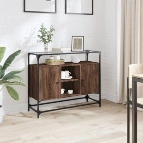 Credenza Piano Vetro Rovere Marrone 98x35x81 Legno Multistrato /