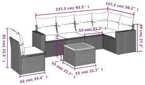 Set divani da giardino 7 pz con cuscini grigio in polyrattan